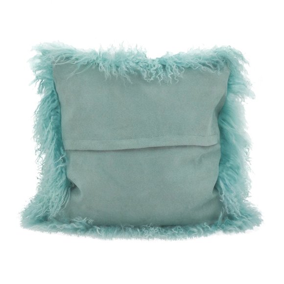 Ice Blue Mongolian Lamb Fur Pillow, 16" sq filled (2 pillows) - Picture 2 of 2